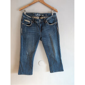 LA Idol Beaded Dainty Capri Pants Womens Sz 13 Lappered Print Rhinestone Y2K VTG